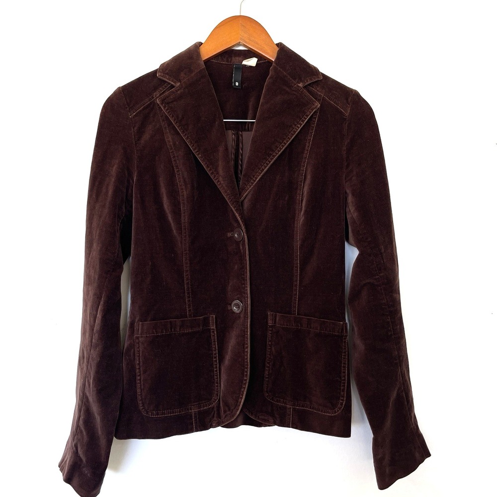 H & M Divided Womens Velvet Fitted Blazer Jacket Size 8 Brown Preppy Academia